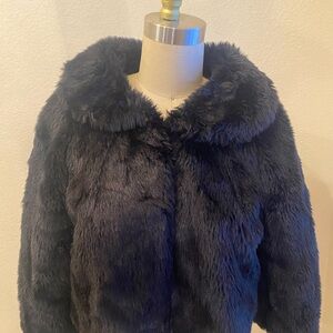 Black Rivet Black Teddy Jacket with Plush Fur Collar